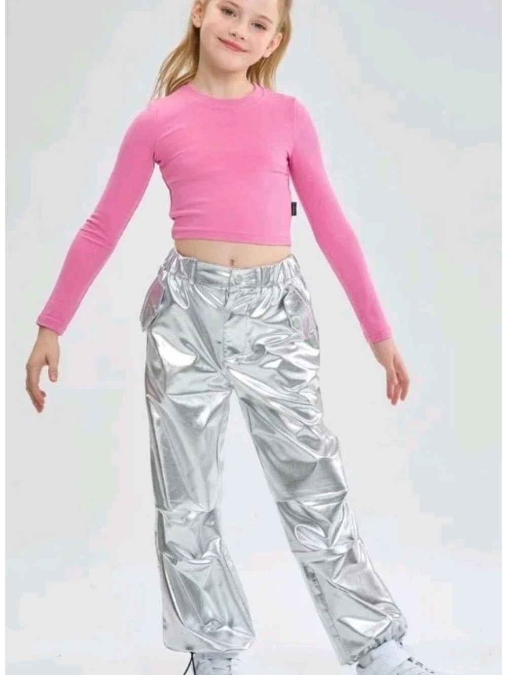New Silver Metallic Cargo Pants for Kids 12/14- Shiny Bottoms Halloween Costume